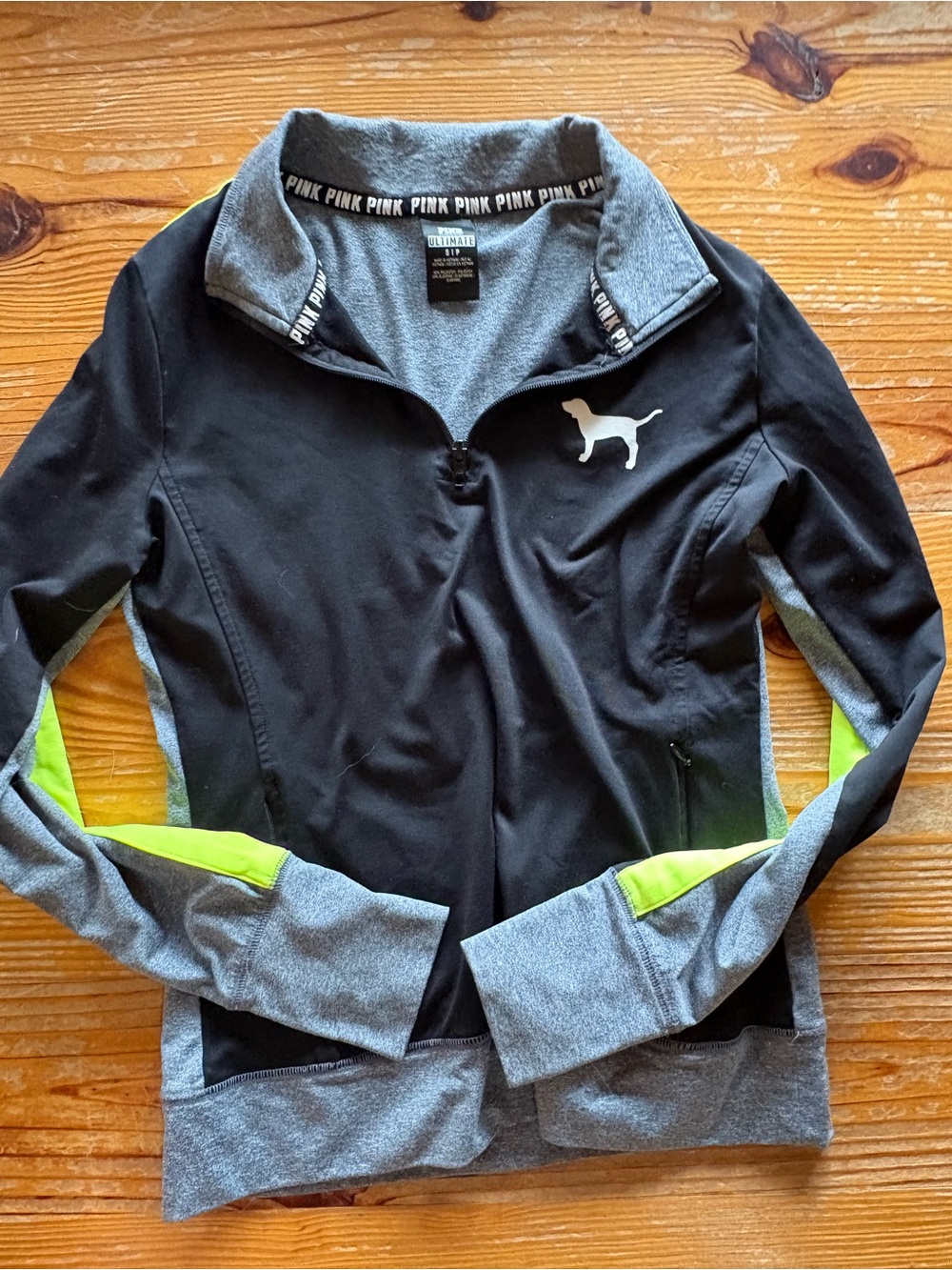 PINK Victoria's Secret Black, Gray & Neon Yellow Quarter-Zip Jacket